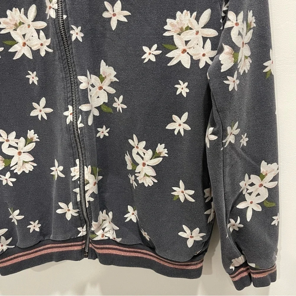 Zara Magnolia Flower Floral Full-Zip Bomber Jacket Size 13-14